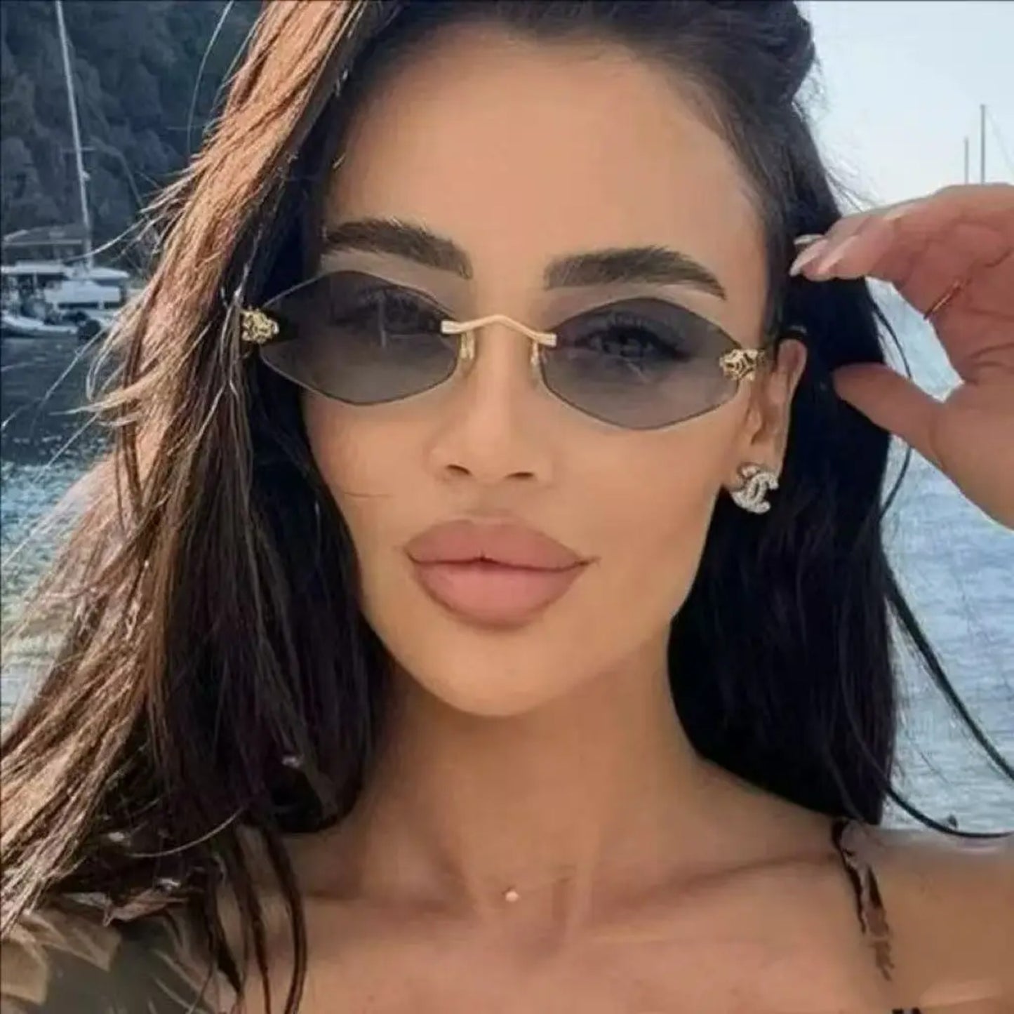 Alloy Rimless Polygon UV400 Sunglasses