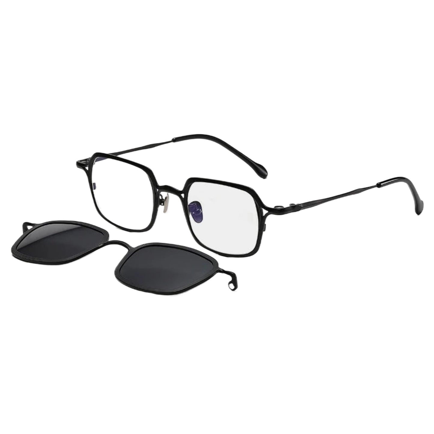 Titanium Magnetic Clip-On Square Eyeglasses