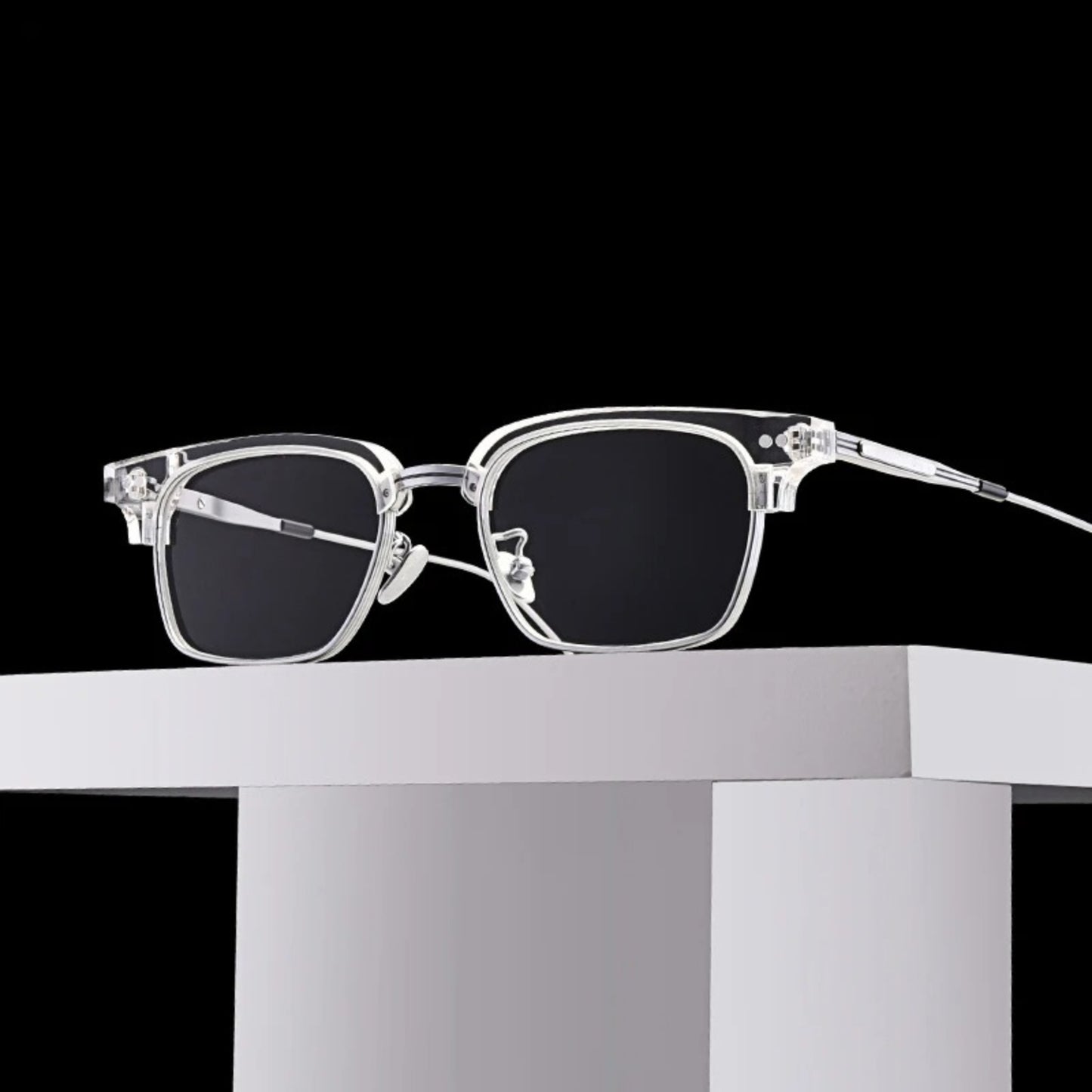 Acetate Transparent Half-Rim Square Prescription Eyeglasses