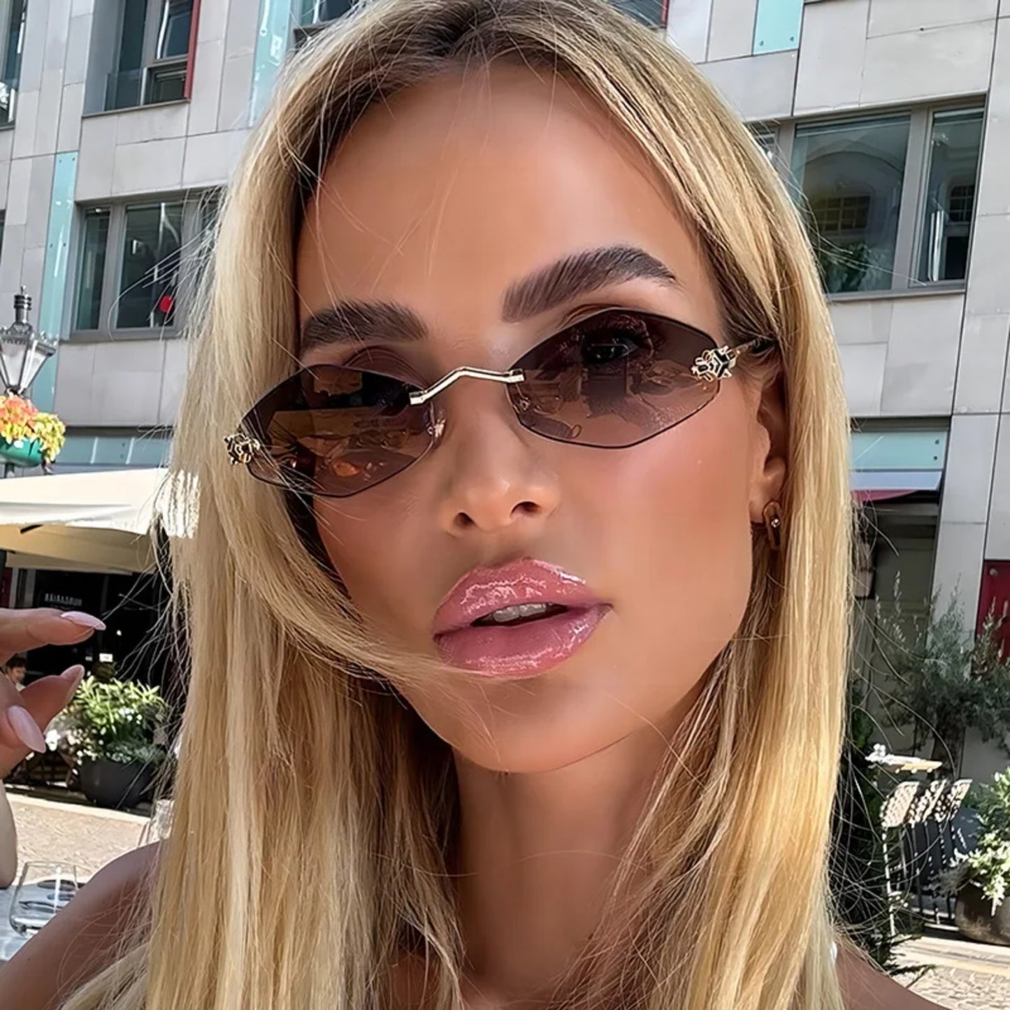 Alloy Rimless Polygon UV400 Sunglasses