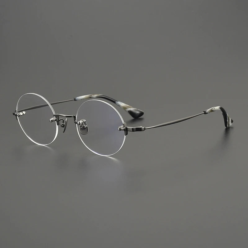 Handmade Titanium Rimless Round Eyeglasses