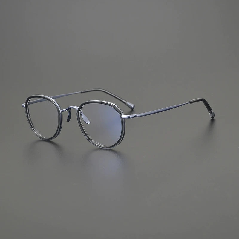 Titanium Olive Crystal Round Eyeglasses