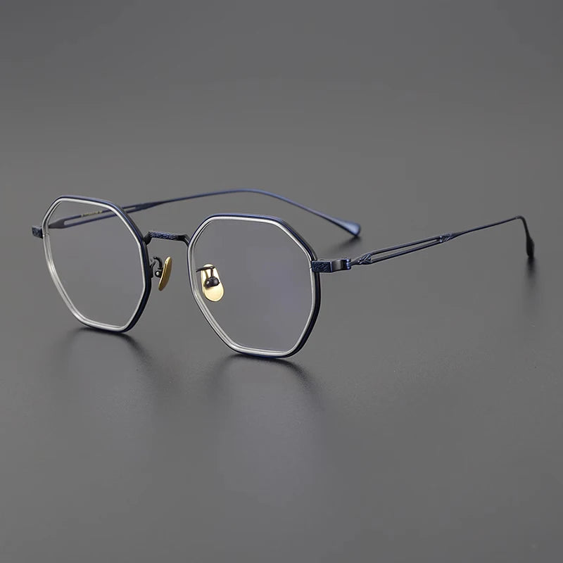 Japanese Titanium Blue Geometric Eyeglasses