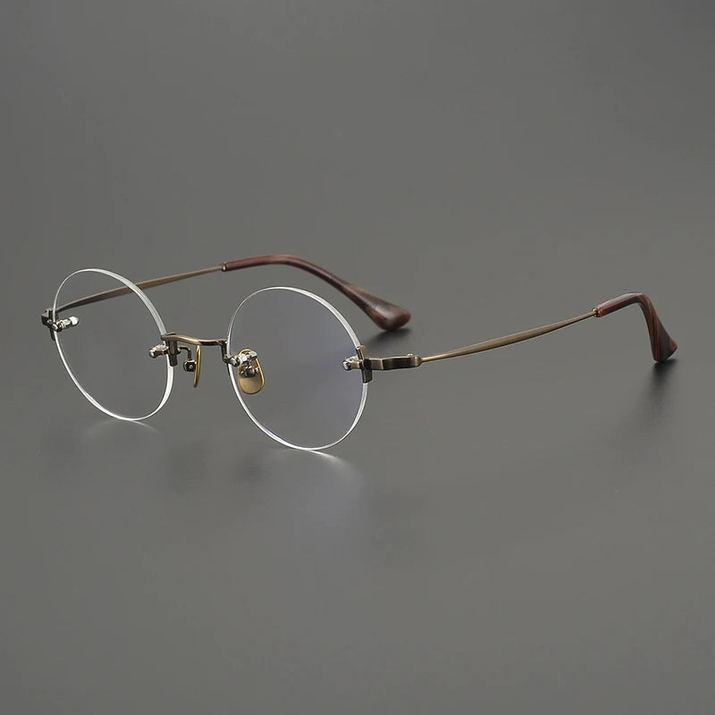 Handmade Titanium Rimless Round Eyeglasses