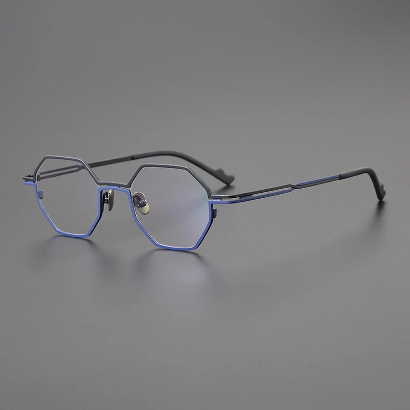 Titanium Matte Blue Geometric Eyeglasses