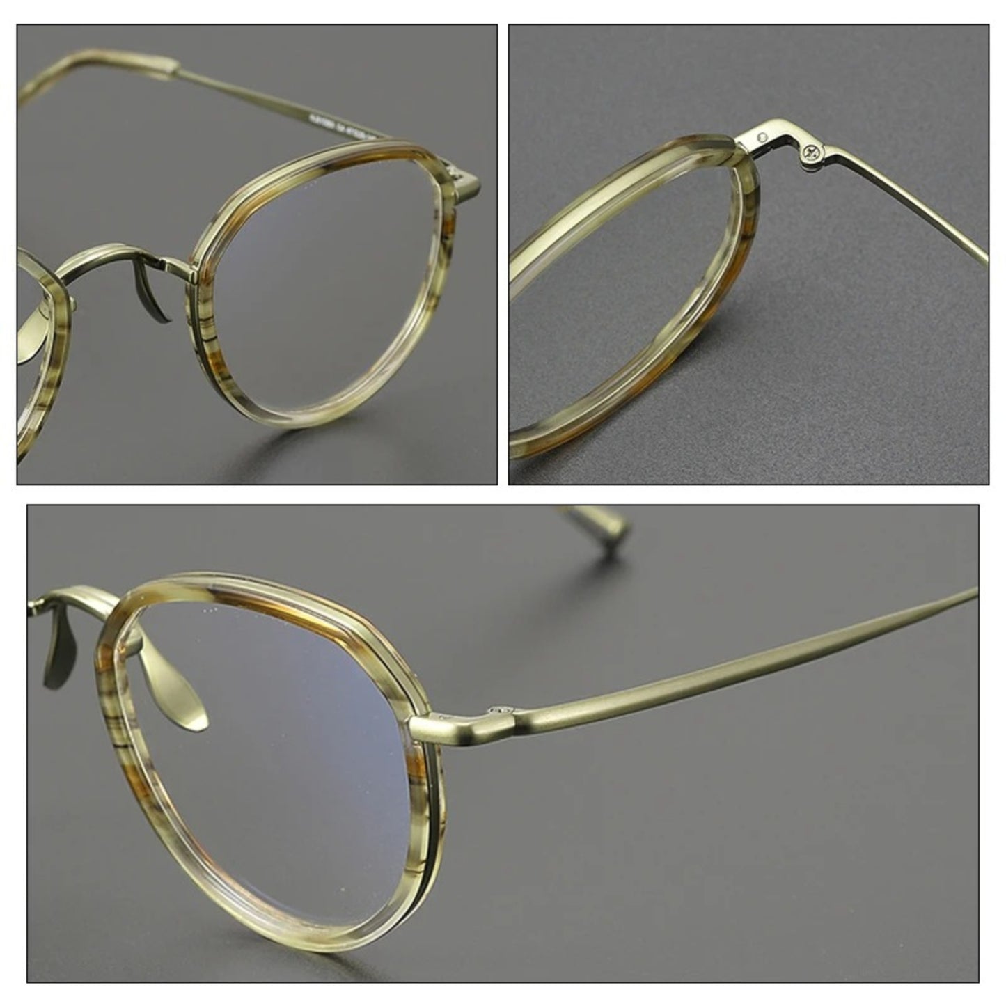 Titanium Olive Crystal Round Eyeglasses