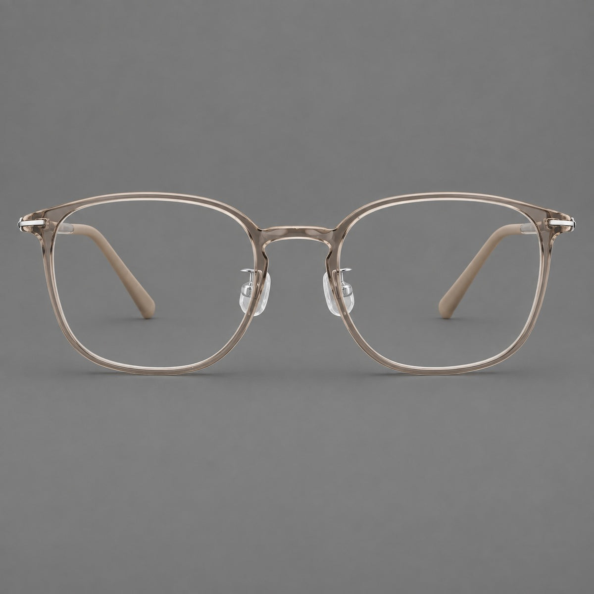 Vintage soft square plastic eyeglasses with deep lenses and a gently arched bridge in Twilight Grey Tea, front view