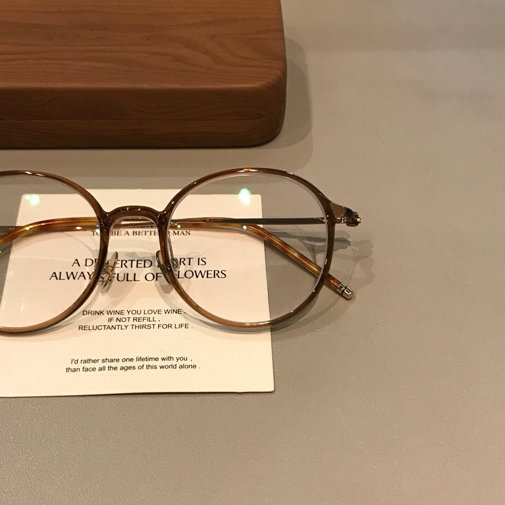 Round Eyeglass Frames with Thin Rims, Transparent Gray or Cool Tea Brown
