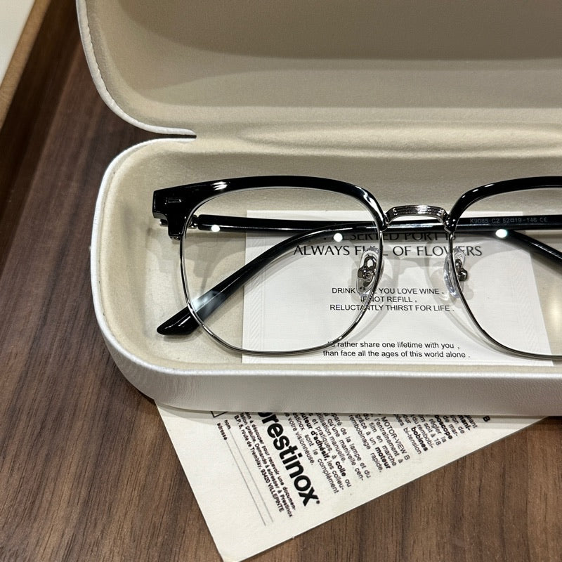 Browline Eyeglass Frames with Slim Lower Rims, Black or Coconut Green Gray