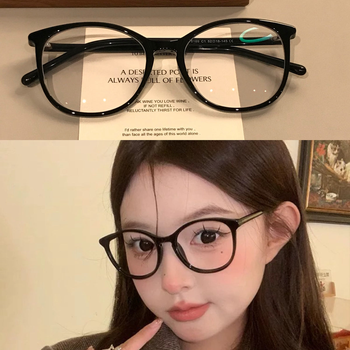Rounded Square Eyeglass Frames with Slim Temples and Corner Accents, Five Colors
