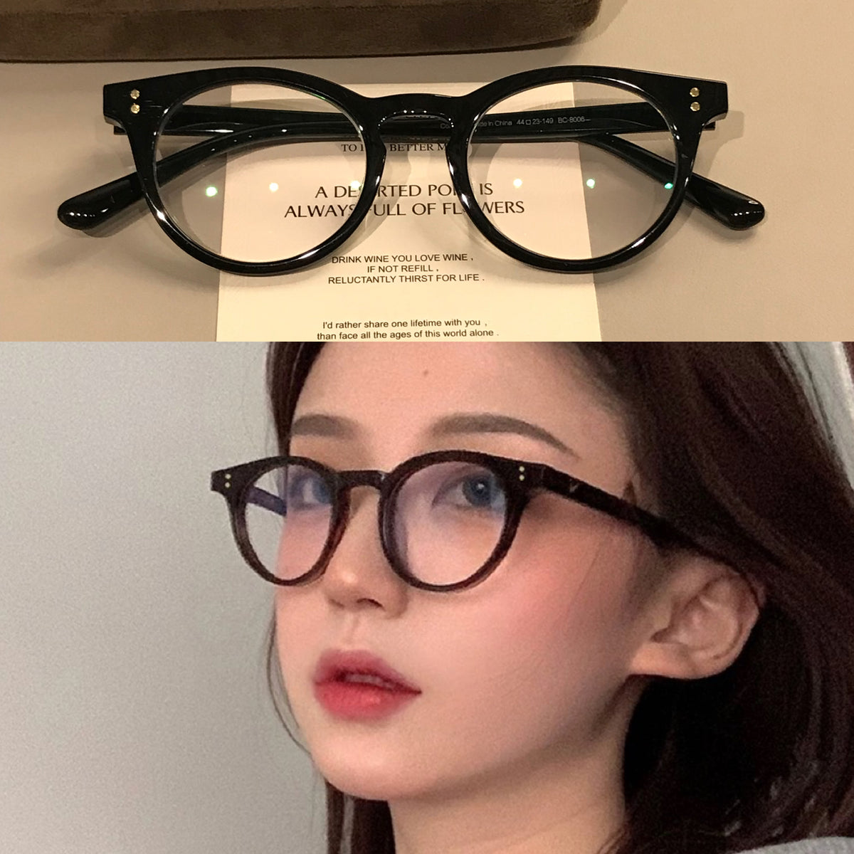 Compact Oval Eyeglass Frames with Thick Rims, Black or Tortoiseshell