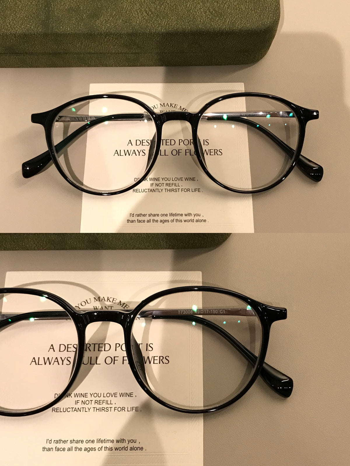 Round Eyeglass Frames with a Keyhole-Style Bridge, Black or Transparent Tea Brown
