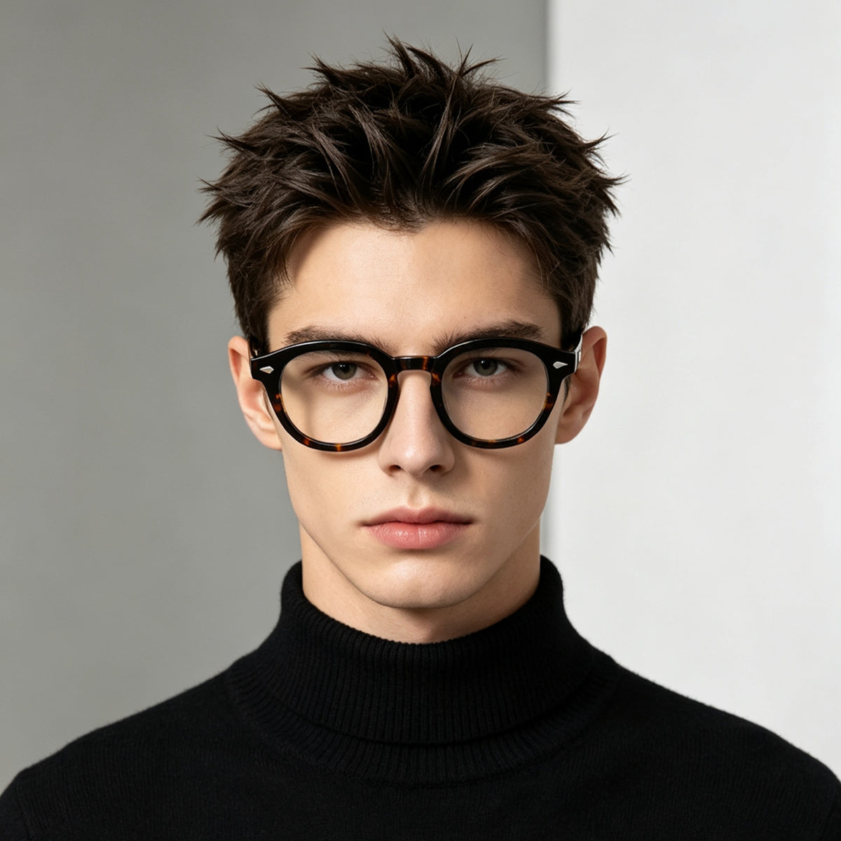 Men's Boston-Style Oval Eyeglass Frames with Thick Rims, Black or Tortoiseshell