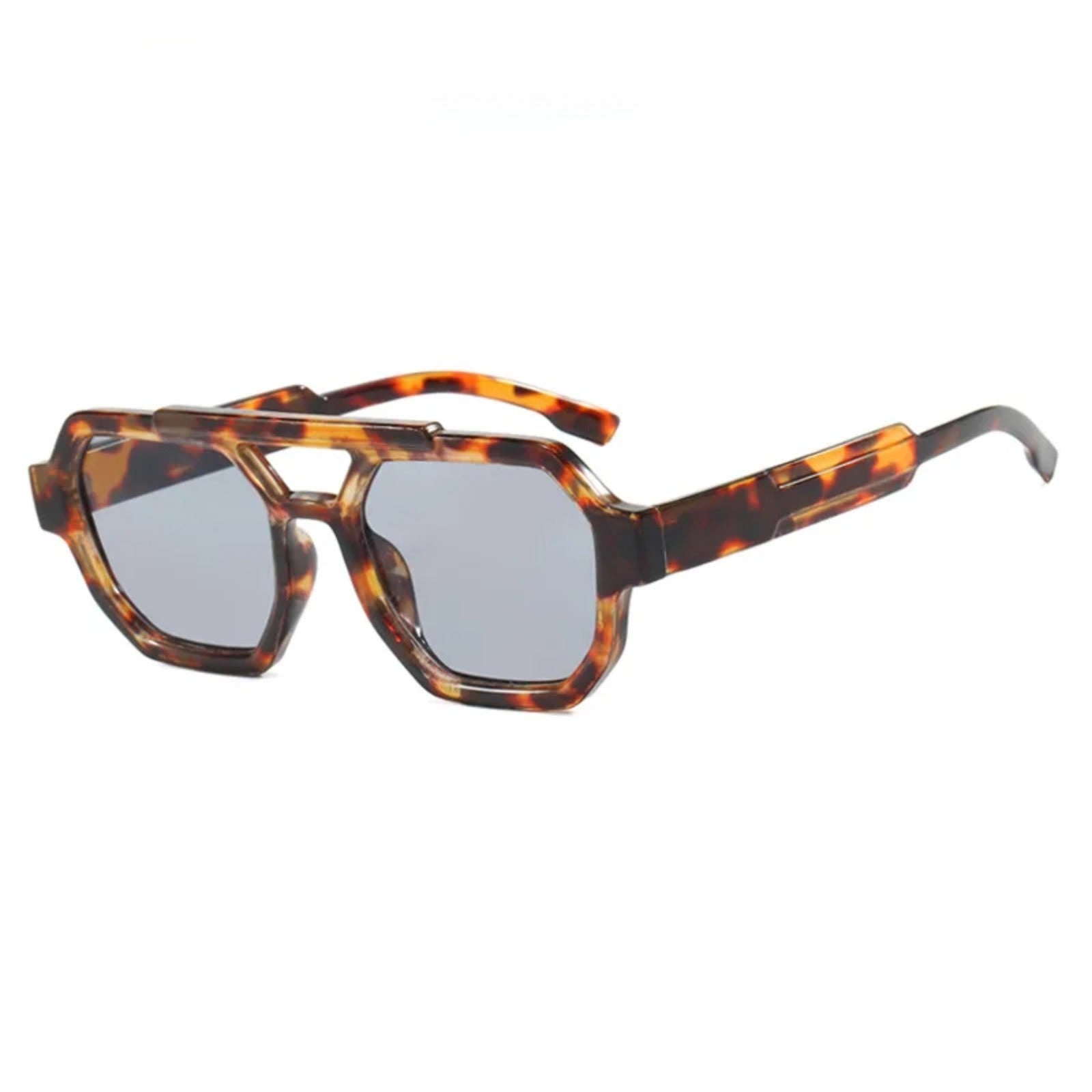 Tortoise Double-Bridge Polygon UV400 Sunglasses | Bold Retro Shades – CINILY UK - Grey