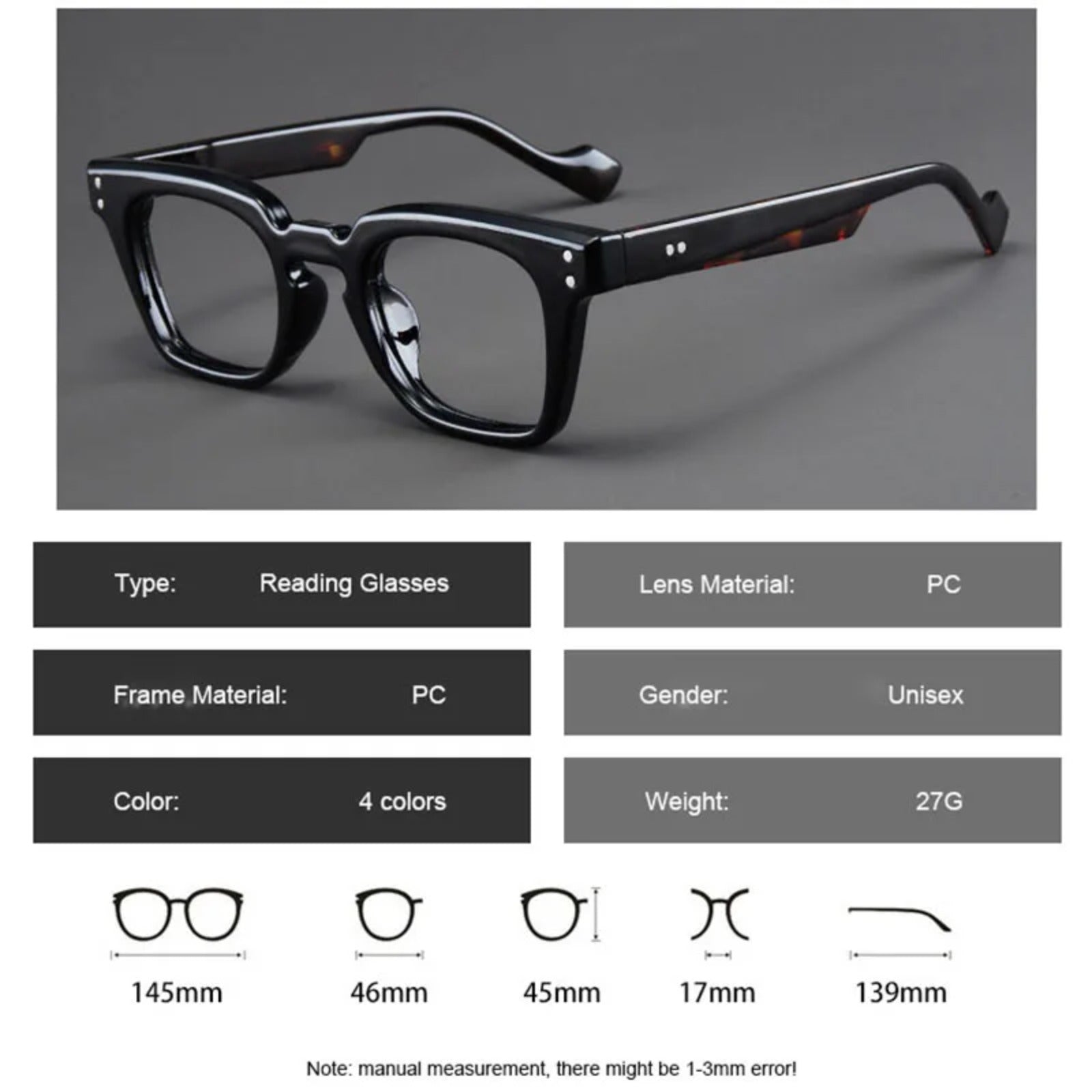 Black Square Eyeglasses | Stylish Everyday Optical Frames – CINILY UK lens detail
