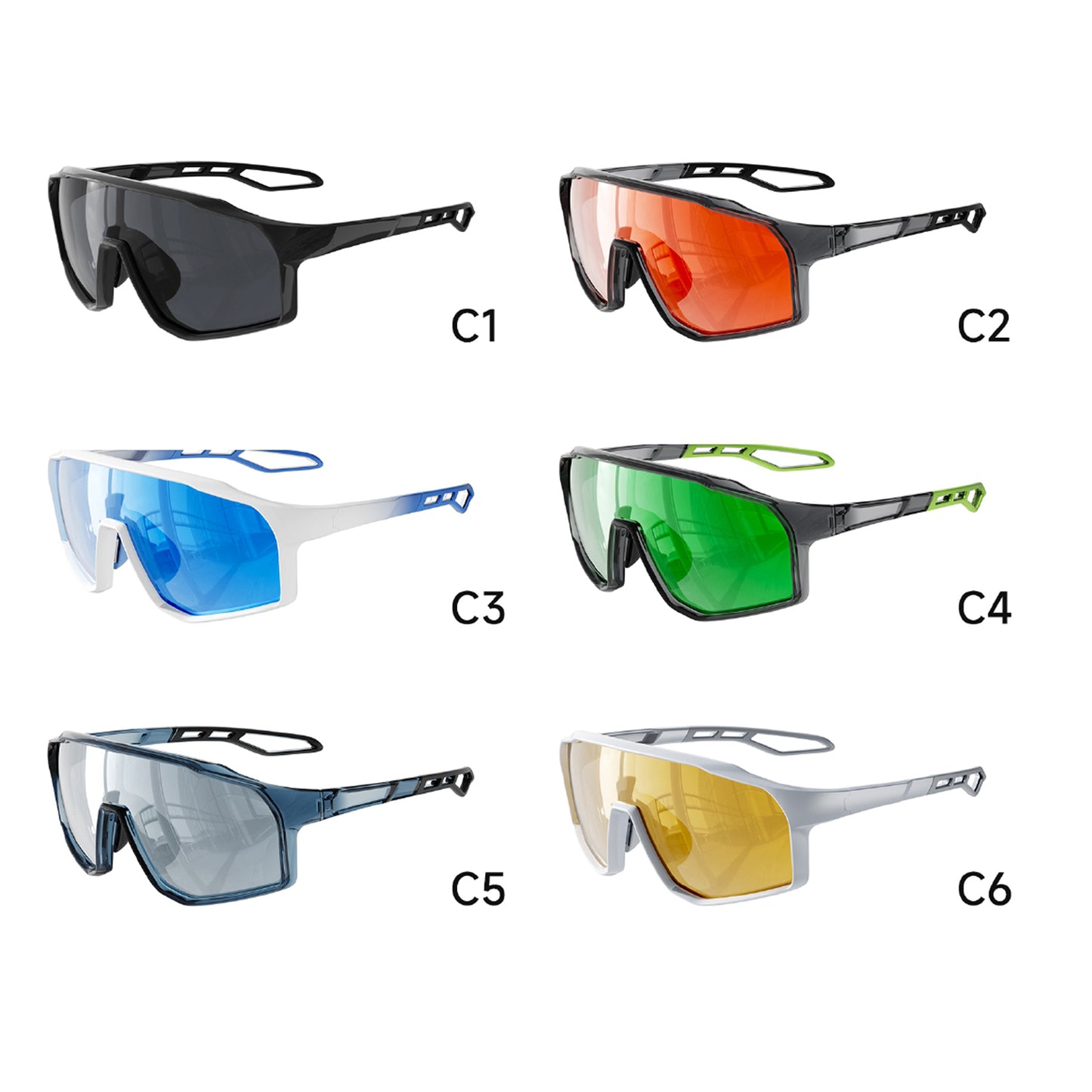 TR90 Geometric Shield Sports Sunglasses with PC Lens for Cycling and Running