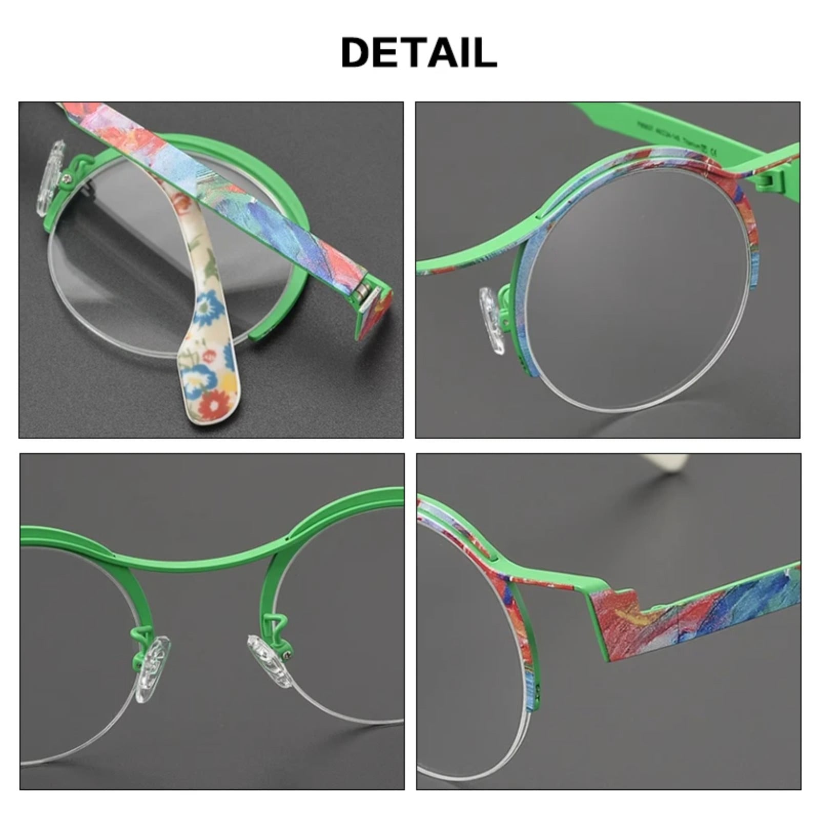 Titanium Artistic Round Prescription Eyeglasses | Colourful Lightweight Rx Glasses – CINILY UK additional product view