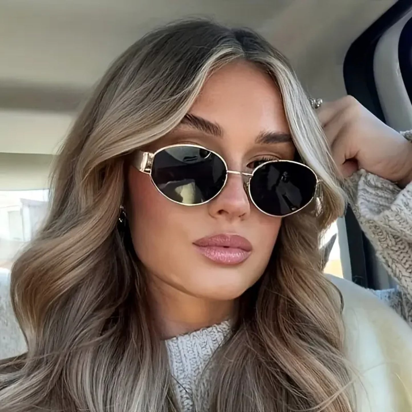 Alloy Gold Oval UV400 Sunglasses