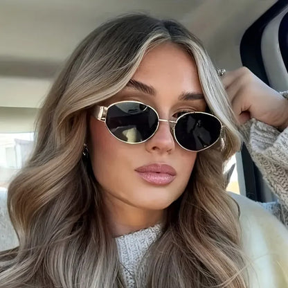 Gold Oval UV400 Sunglasses | Elegant Retro Women’s Shades – CINILY UK additional product view