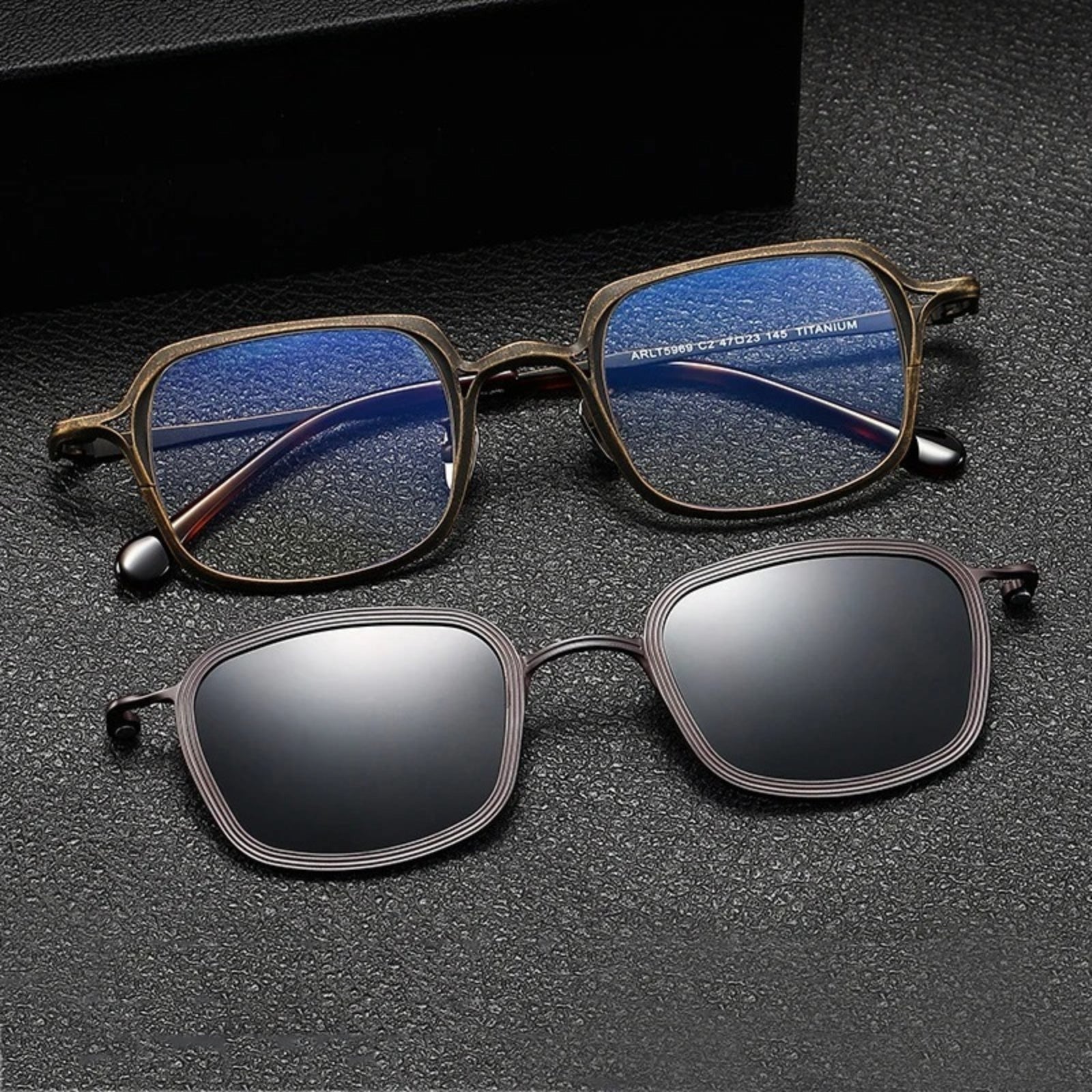 Titanium Magnetic Clip-On Square Prescription Eyeglasses | Polarized 2-in-1 Optical Frame – CINILY UK front view