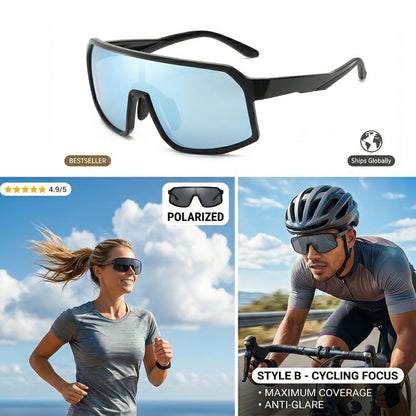 Square Shield Polarised Sports Sunglasses for Cycling and Outdoor Training front view