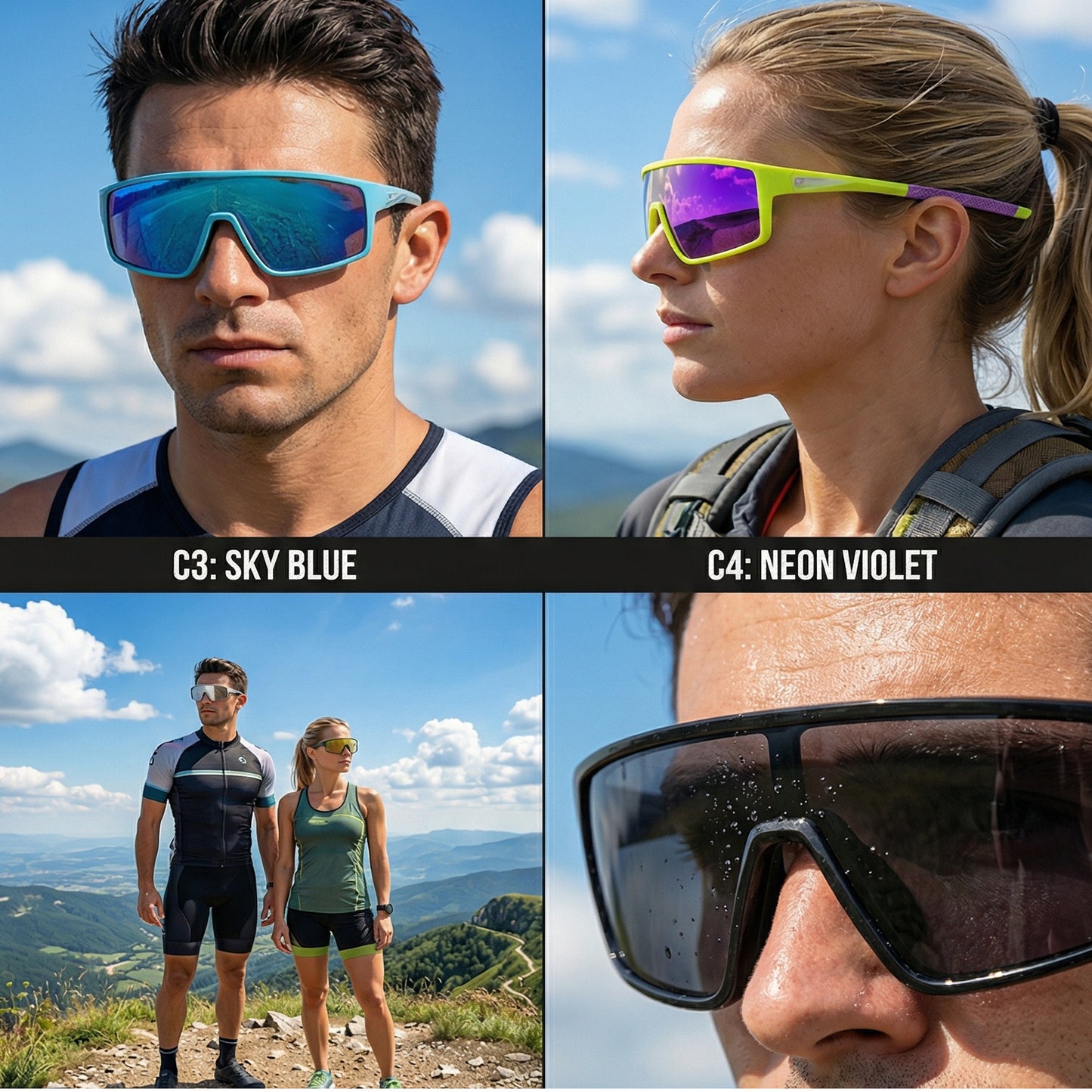 TR90 Windproof Shield Sports Sunglasses with PC Lens for Cycling, Running and Hiking