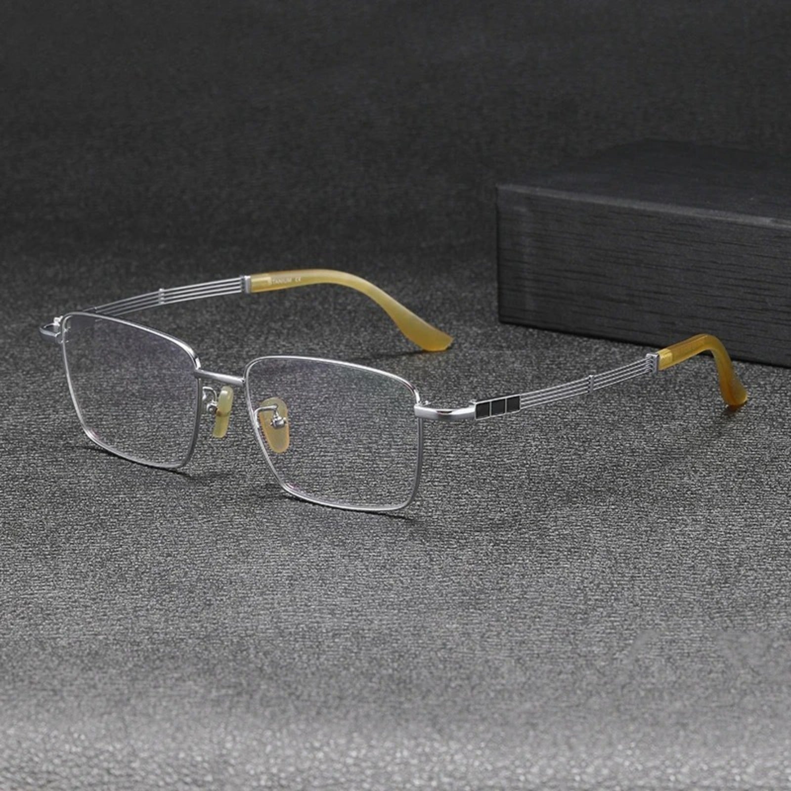 Titanium Wood-Accent Square Prescription Eyeglasses | Lightweight Optical Frame for Rx Lenses – CINILY UK side view