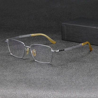 Titanium Wood-Accent Square Prescription Eyeglasses | Lightweight Optical Frame for Rx Lenses – CINILY UK side view