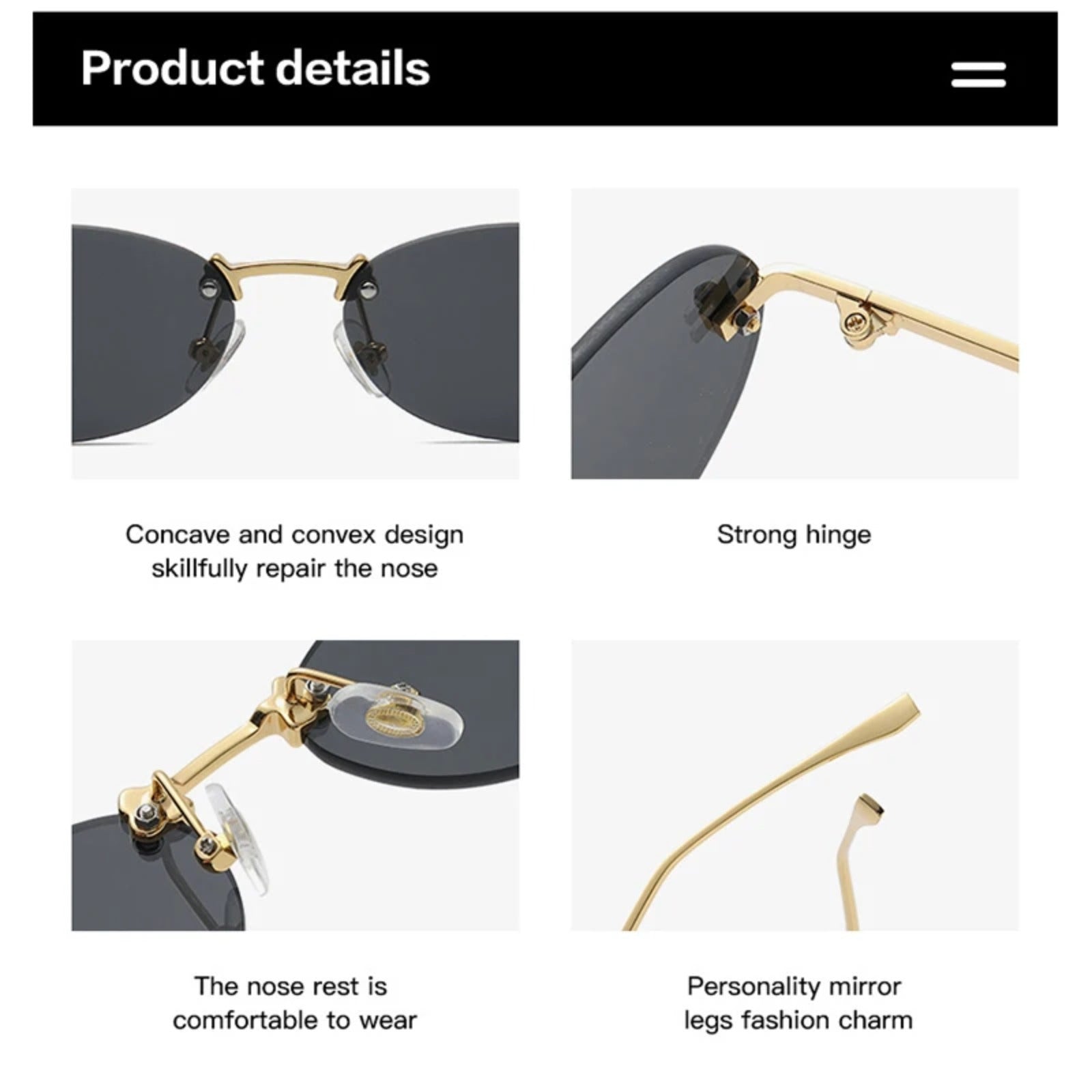 Rimless Oval UV400 Sunglasses | Elegant Women’s Fashion Shades – CINILY UK front view