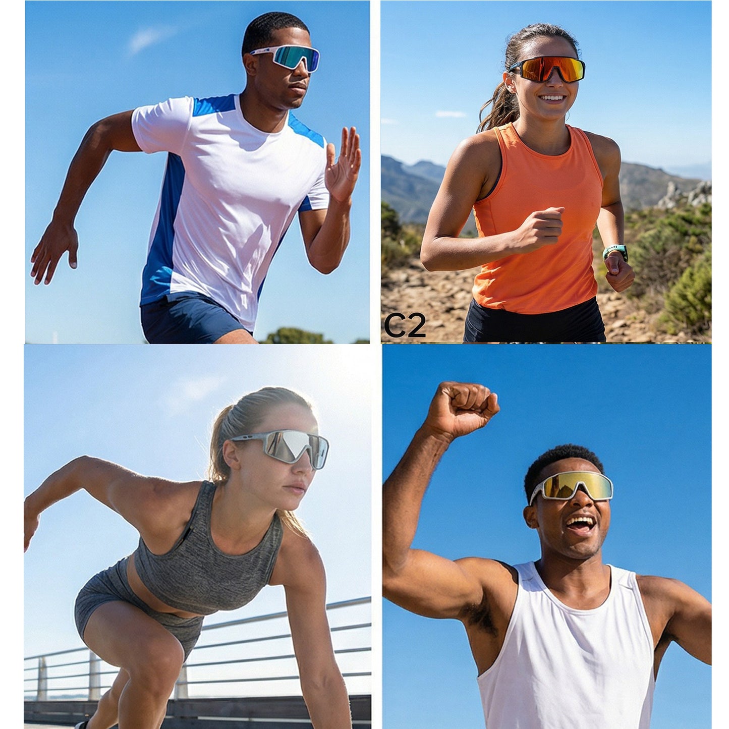 TR90 Geometric Shield Sports Sunglasses with PC Lens for Cycling and Running