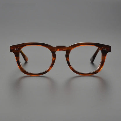 Acetate Amber Round Prescription Eyeglasses | Retro Handmade Rx Glasses – CINILY UK lens detail