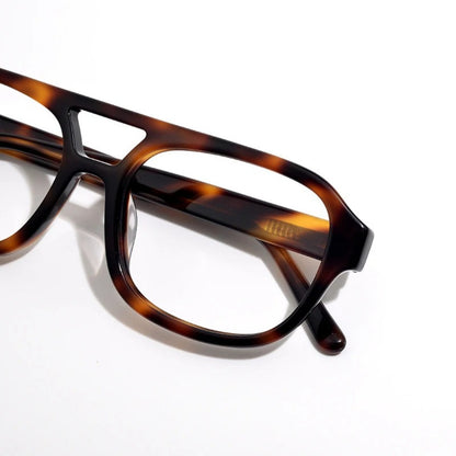 Acetate Tortoise Double-Bridge Pilot Prescription Eyeglasses | Bold Retro Rx Glasses – CINILY UK lens detail
