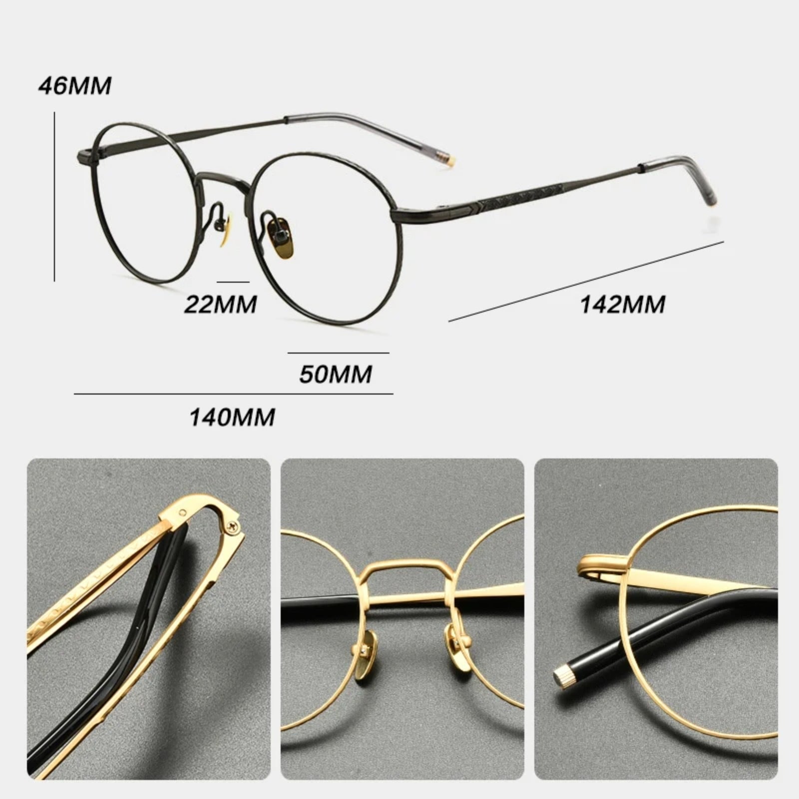 Titanium Wire Round Prescription Eyeglasses | Ultra-Light Optical Frame for Rx Lenses – CINILY UK temple detail