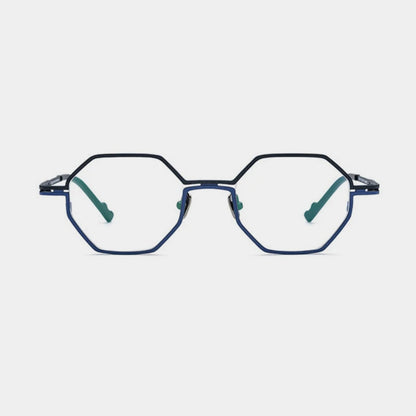 Titanium Matte Blue Geometric Prescription Eyeglasses | Ultra-Light Optical Frame for Rx Lenses – CINILY UK temple detail