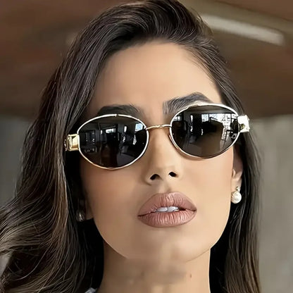 Gold Oval UV400 Sunglasses | Elegant Retro Women’s Shades – CINILY UK additional product view