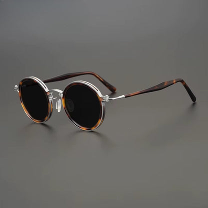 Vintage Round Polarised Sunglasses UV400 with Titanium Detail front view