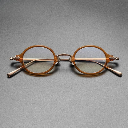 Ultra-Light Acetate and Titanium Retro Round Small Optical Glasses Frame front view
