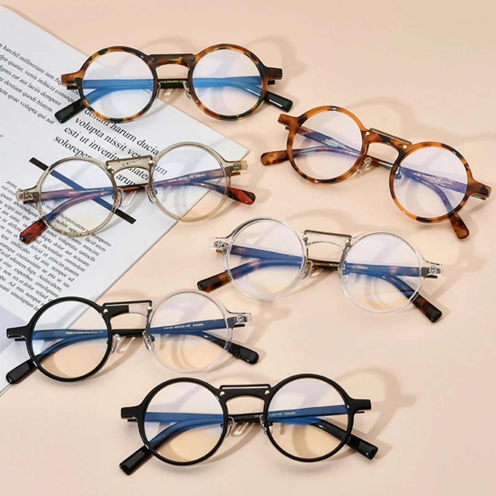 Acetate Mosaic Round Prescription Eyeglasses | Retro Optical Frame for Rx Lenses – CINILY UK temple detail