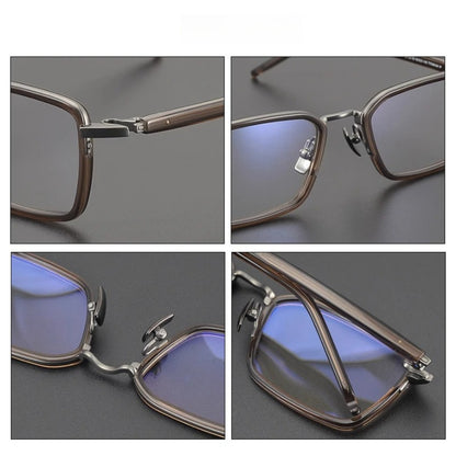 Titanium Acetate Browline Square Prescription Eyeglasses | Lightweight Designer Rx Glasses – CINILY UK temple detail