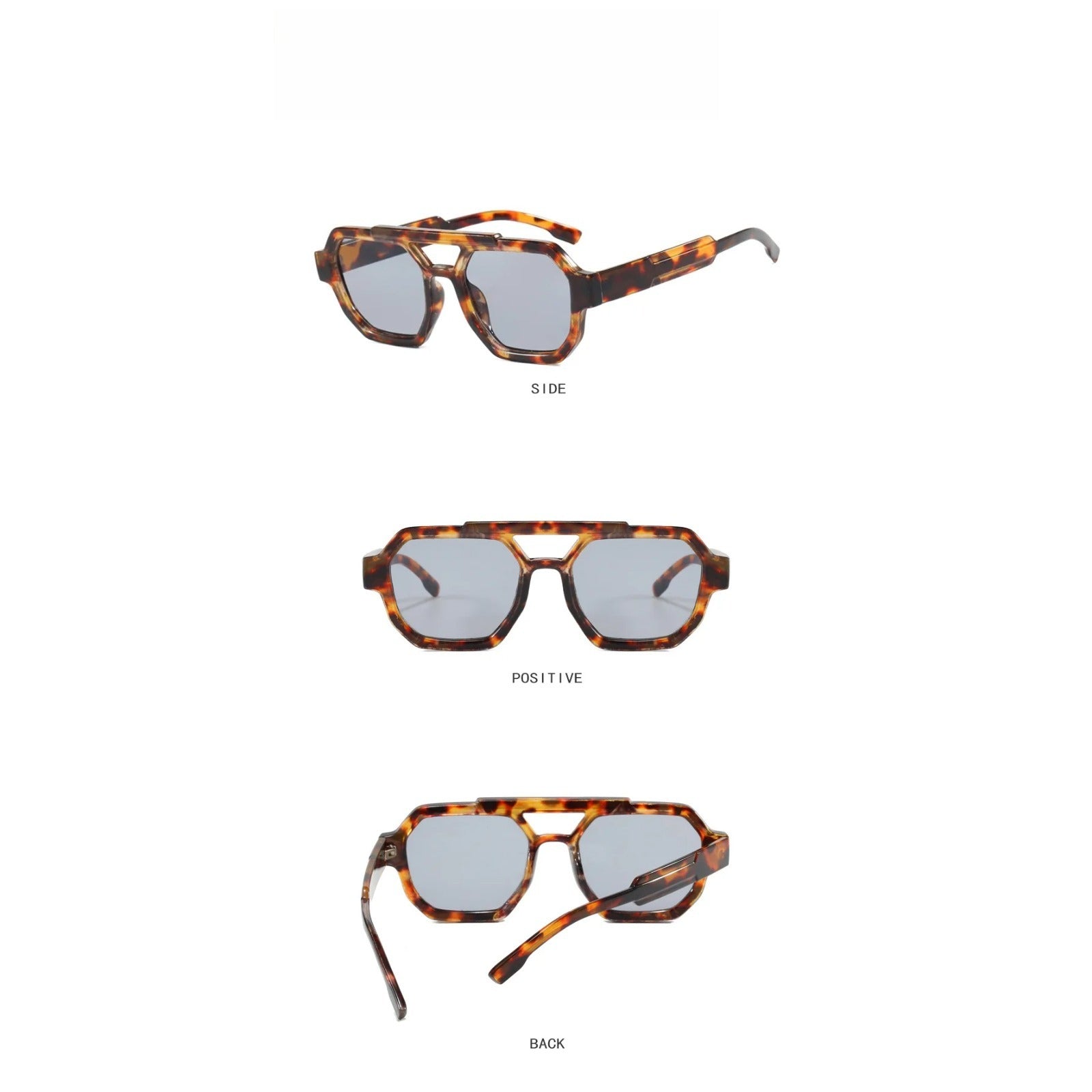 Tortoise Double-Bridge Polygon UV400 Sunglasses | Bold Retro Shades – CINILY UK additional product view
