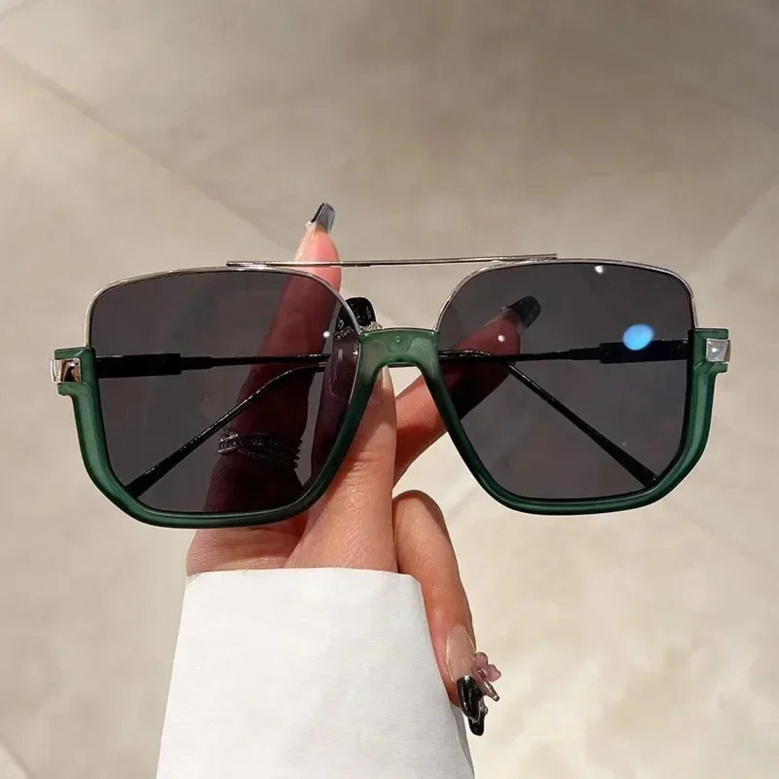 Oversized Square UV400 Sunglasses | Bold Women’s Fashion Shades – CINILY UK - Olive Green