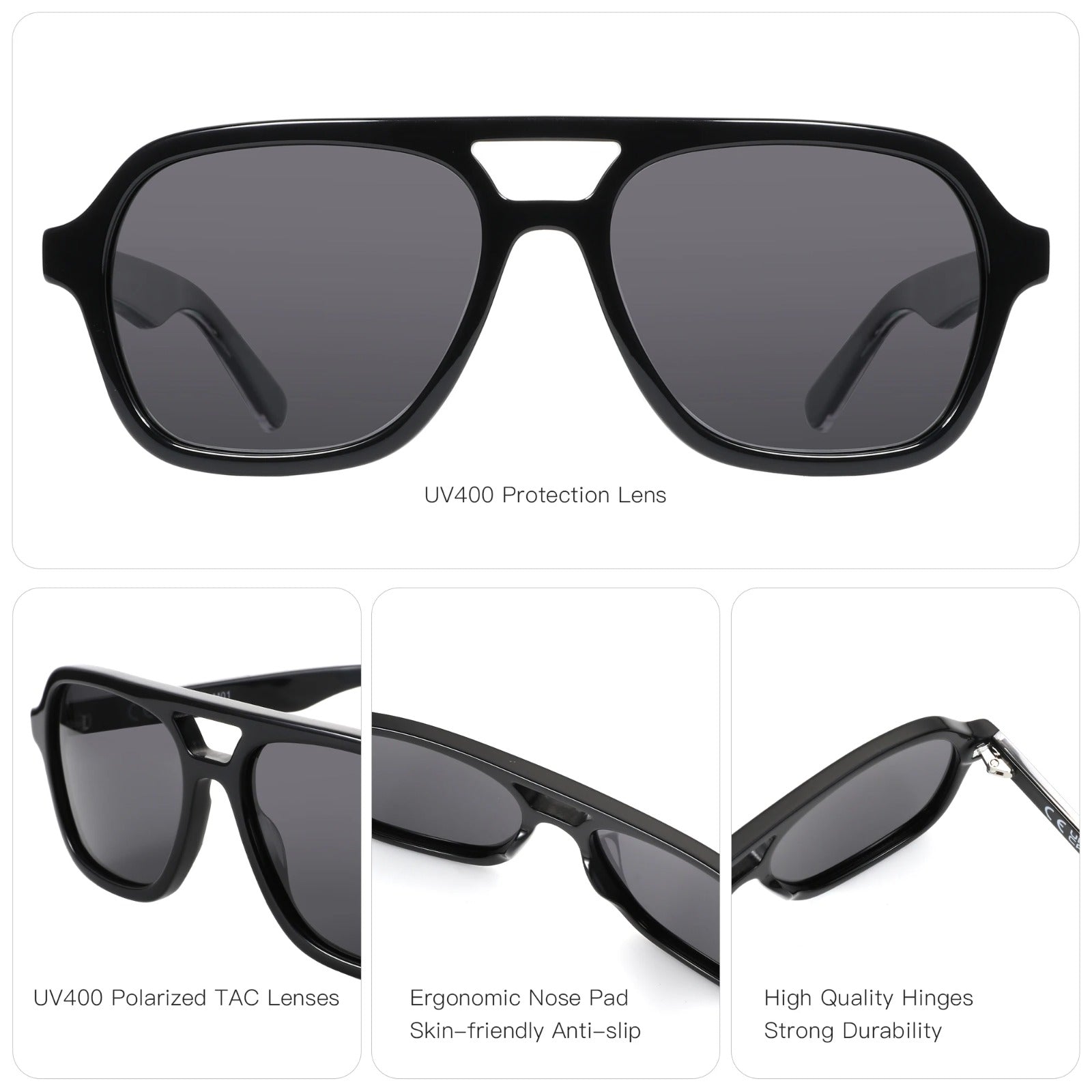 Acetate Tortoise Pilot Polarized UV400 Sunglasses | Classic Unisex Shades – CINILY UK additional product view