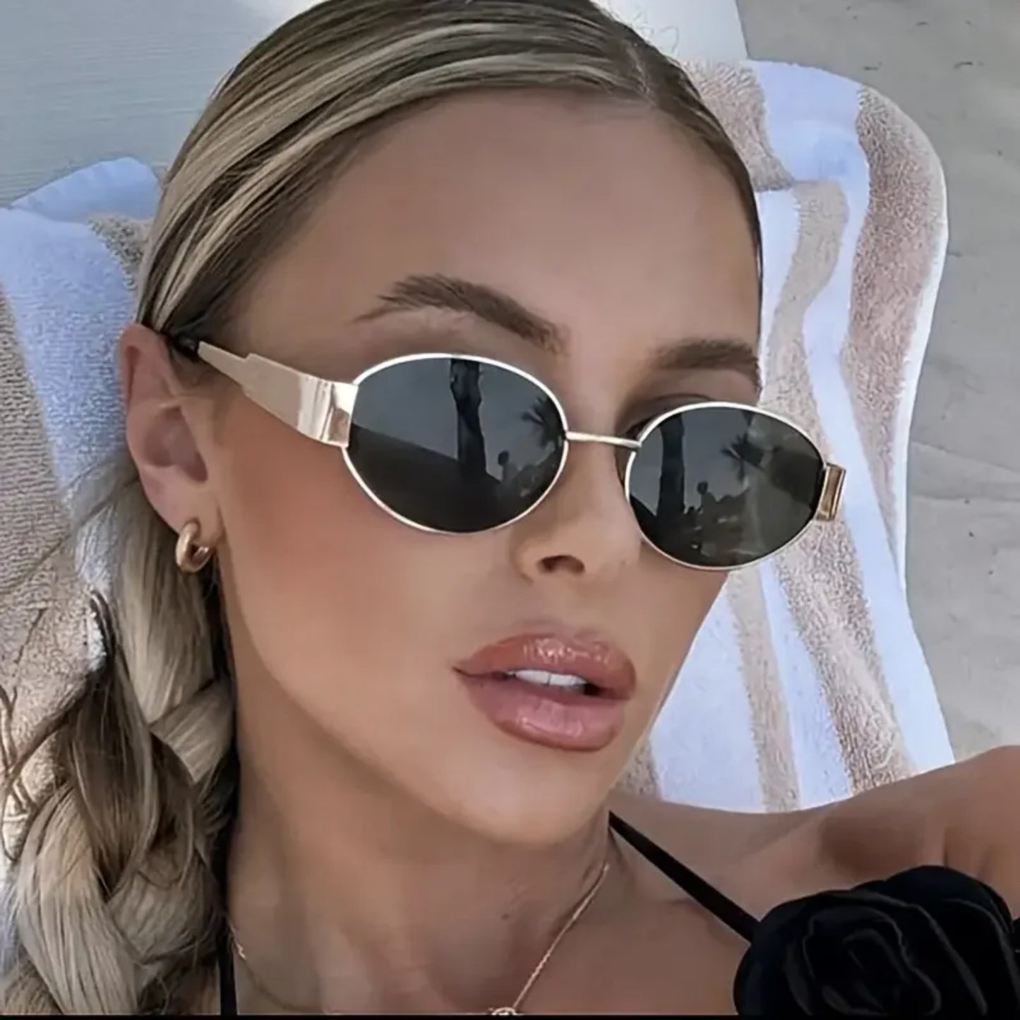Alloy Gold Oval UV400 Sunglasses