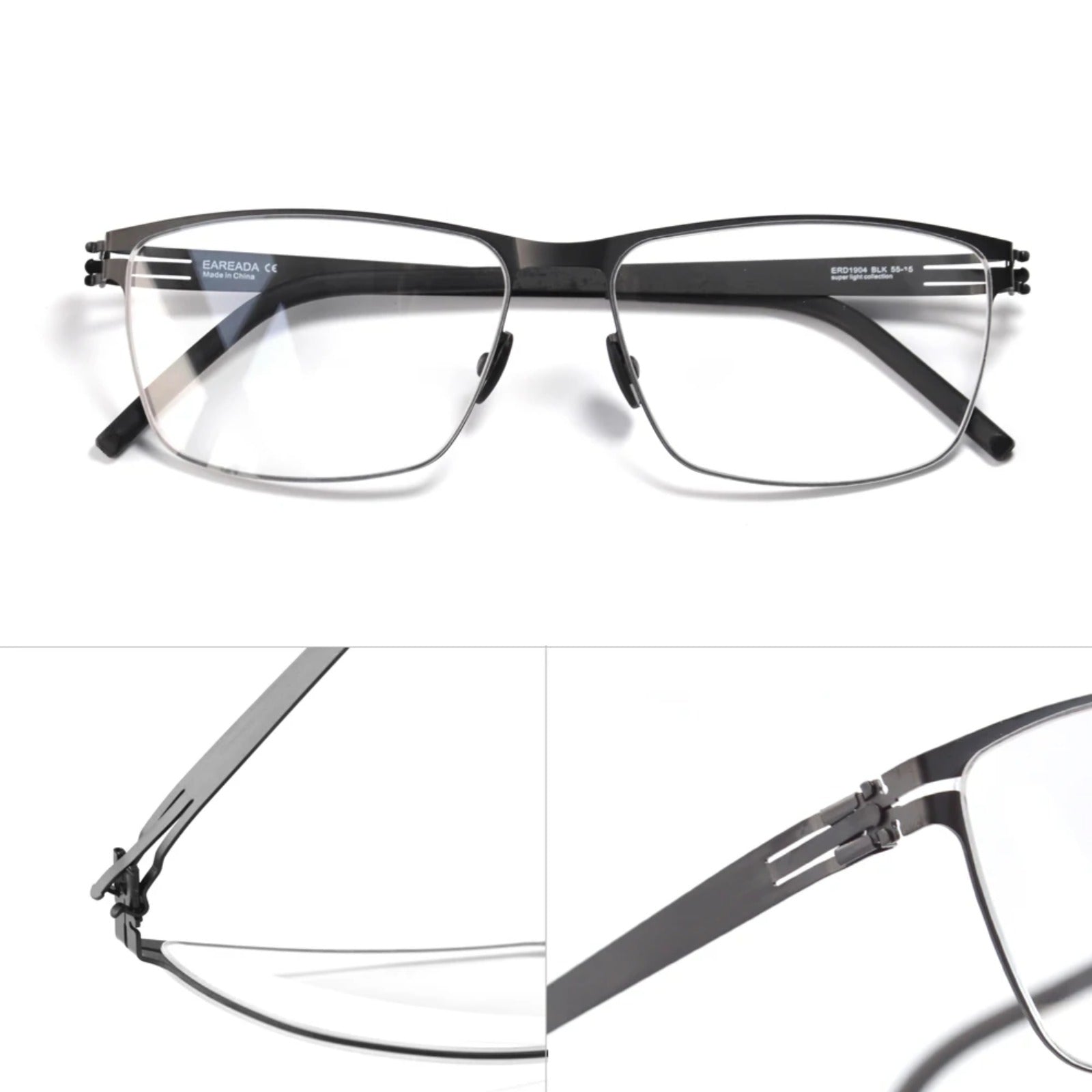 Stainless Steel Screwless Square Eyeglasses | Ultra-Light Business Optical Frames – CINILY UK frame detail