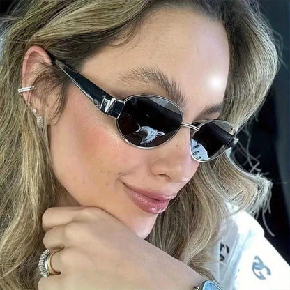 Gold Oval UV400 Sunglasses | Elegant Retro Women’s Shades – CINILY UK additional product view