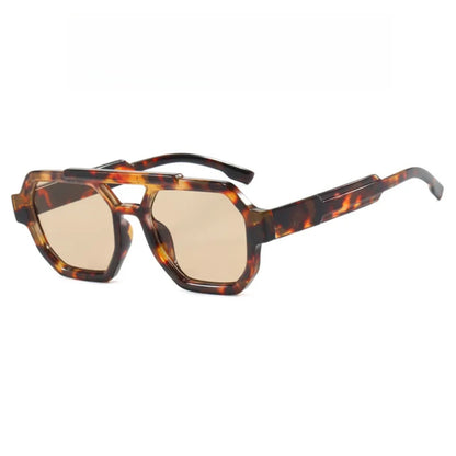 Tortoise Double-Bridge Polygon UV400 Sunglasses | Bold Retro Shades – CINILY UK side view
