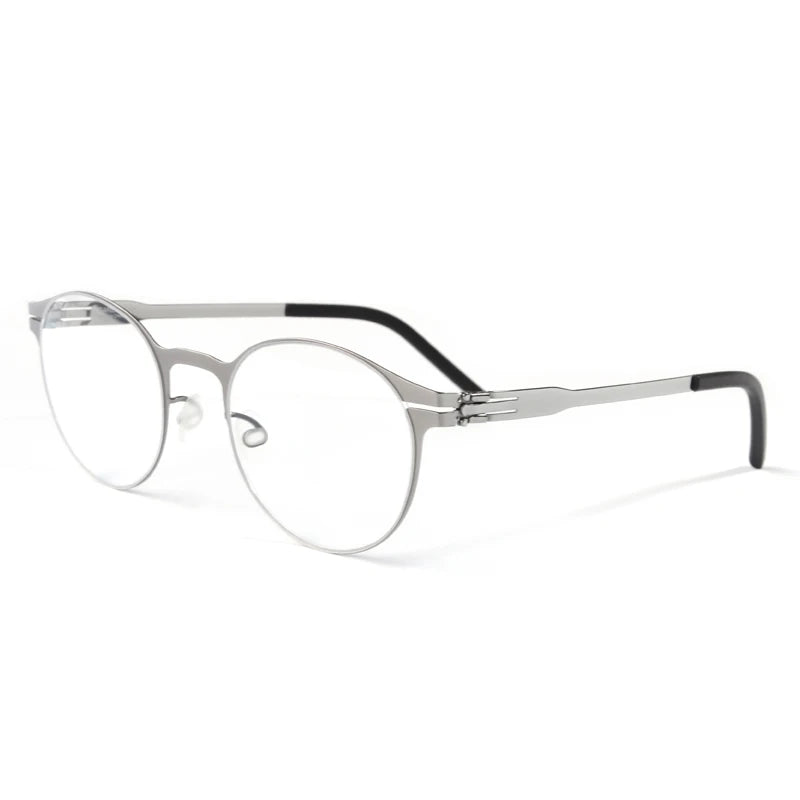 Stainless Steel Screwless Round Eyeglasses | Ultra-Light Retro Optical Frames – CINILY UK - Grey