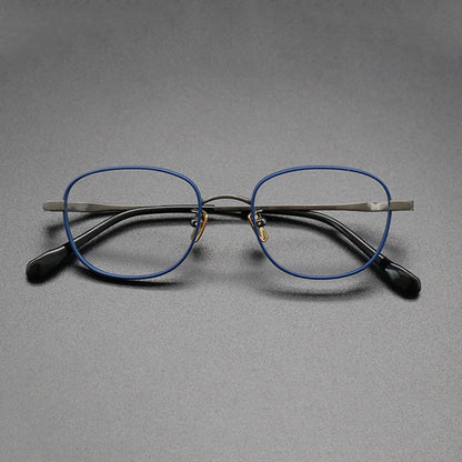 Titanium Blue Square Prescription Eyeglasses | Lightweight Retro Rx Glasses – CINILY UK side view