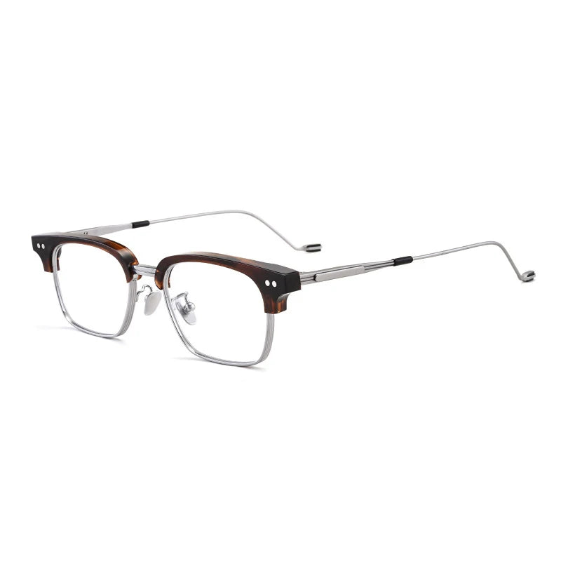Acetate Transparent Half-Rim Square Prescription Eyeglasses