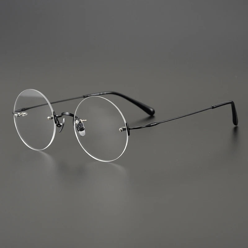 Titanium Rimless Round Prescription Eyeglasses | Ultra-Light Optical Frame for Rx Lenses – CINILY UK - Black